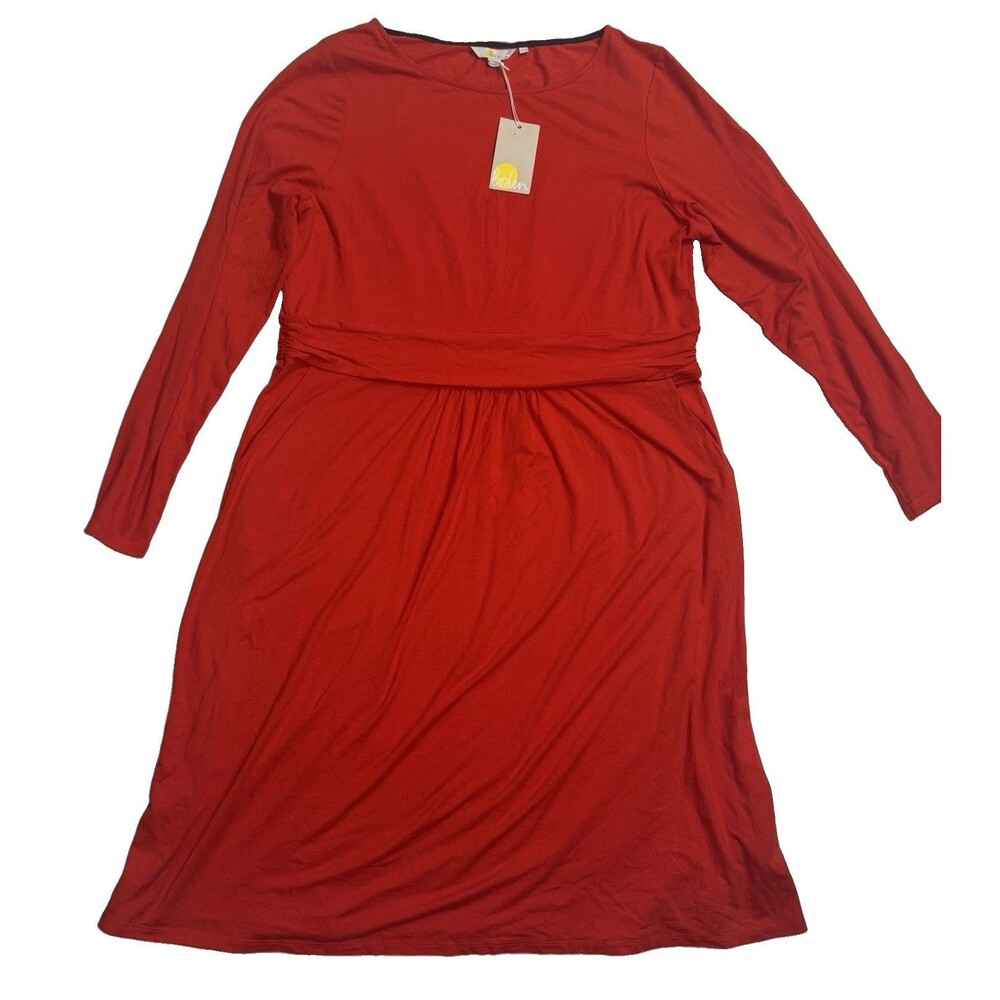 Boden Red Long Sleeve Abigail Jersey Dress US 18L Cotton Pockets Stretch Casual